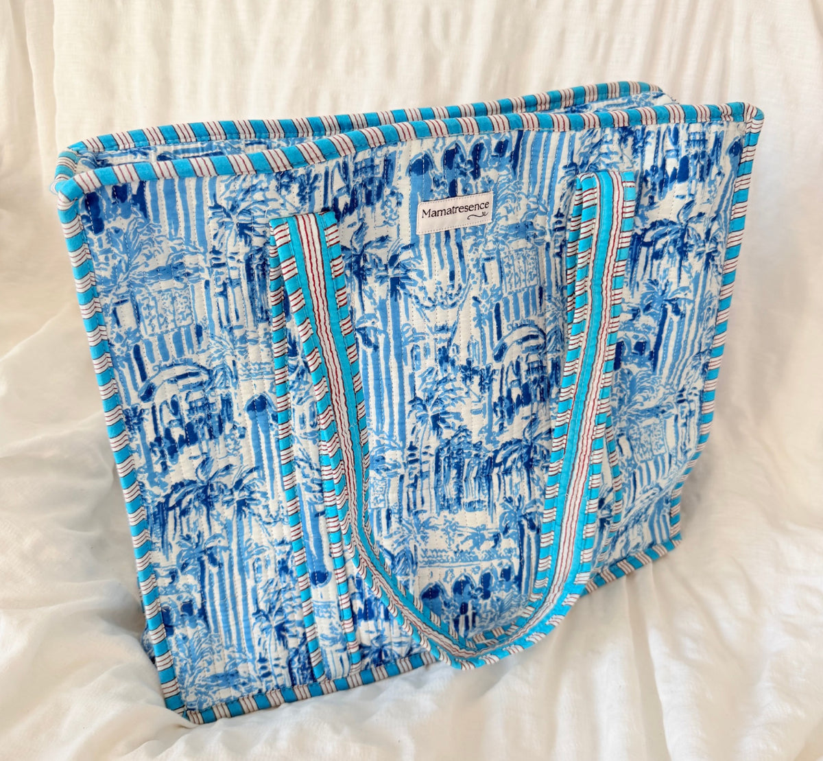 Blue Palm Large Tote Bag