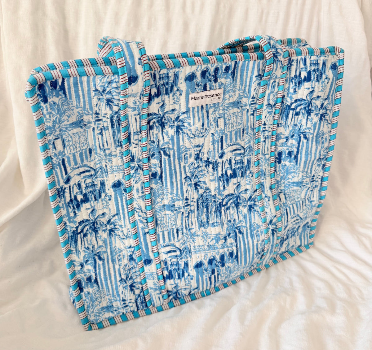 Blue Palm Large Tote Bag