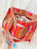 Pink & Orange Striped Tiger Large Tote Bag