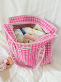 Pink Checkered Large Tote Bag