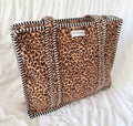 Leopard x Pink Striped Large Tote Bag