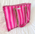 Pink Striped x Leopard Large Tote Bag