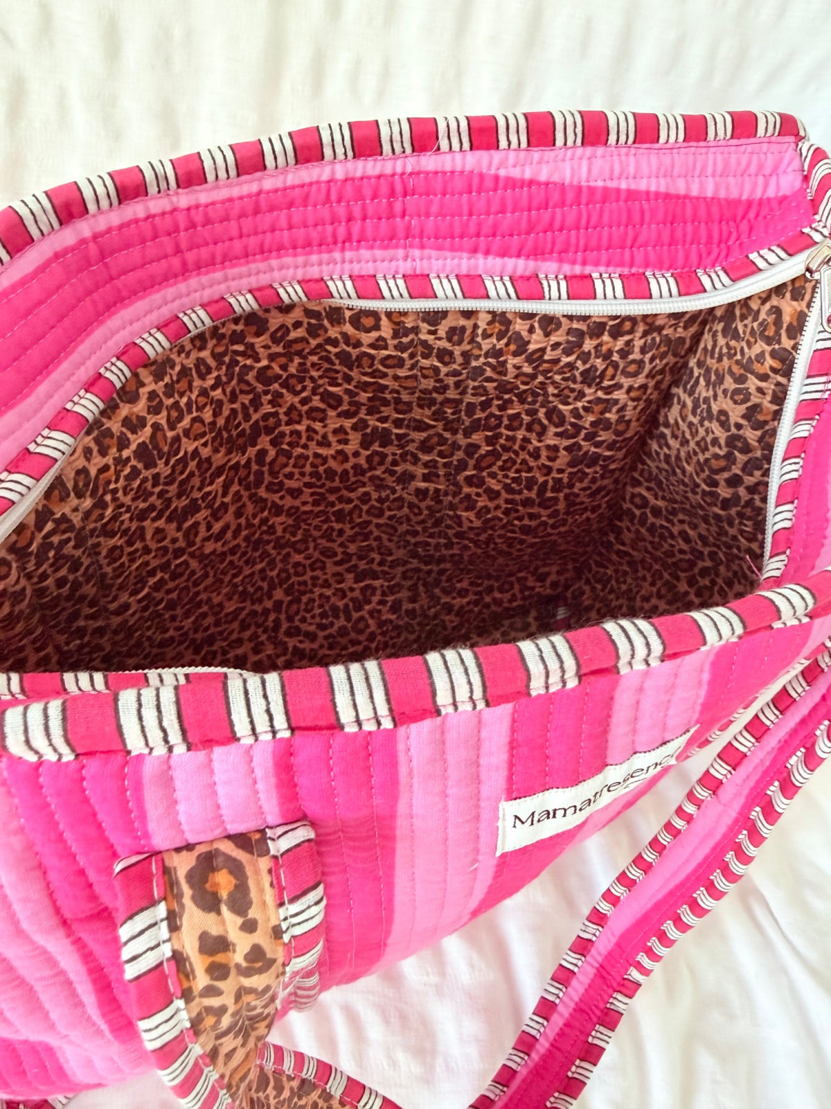 Pink Striped x Leopard Large Tote Bag